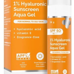 The Derma Co 1% Hyaluronic Sunscreen Aqua Ultra Light Gel with SPF 50 PA++++ For Broad Spectrum, UV A, UV B & Blue Light Protection - 50g